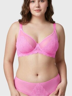 NWT HSIA Mermaid Scales Sheer Lace Bra in Bubblegum Pink